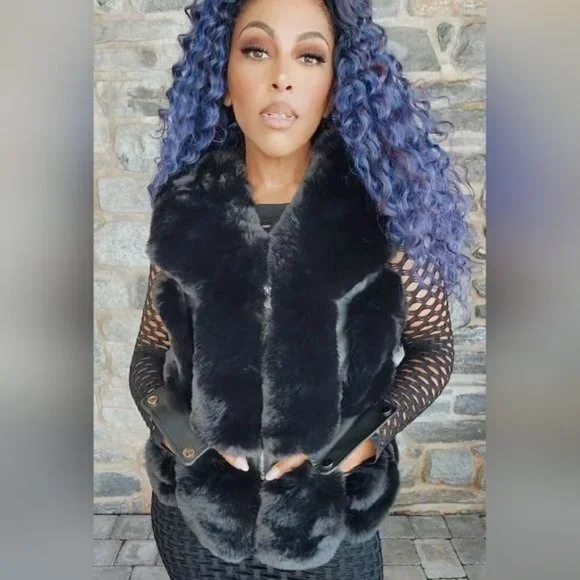 Miz Vegan: Fur & Leather Trimmed Vest - Picture 10 of 16